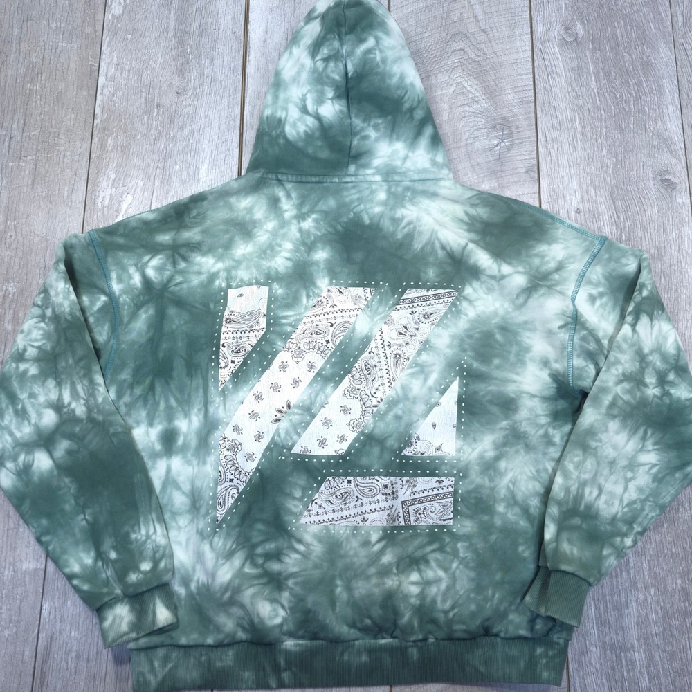 YoungLA Hoodie Mens Medium Green Tie Dye Paisley Graphic Pullover Jumper